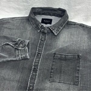 Risen Los Angeles Button Up Denim Washed Black Shirt Size M Rolled Button Sleeve